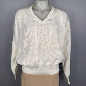 Jacobson’s Sweater Women’s‎ L Ivory V-Neck Chunky Cable Knit